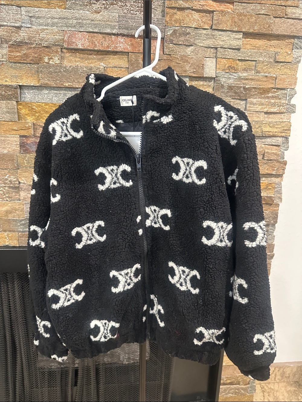 Black & White Sherpa Zip Hoodie size M